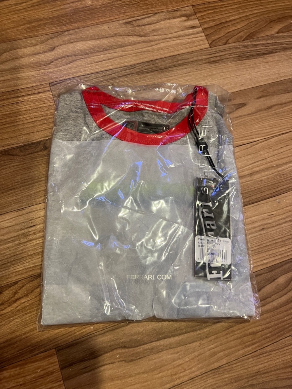 Ferrari Grey Short-Sleeve Tee with Red Crewneck